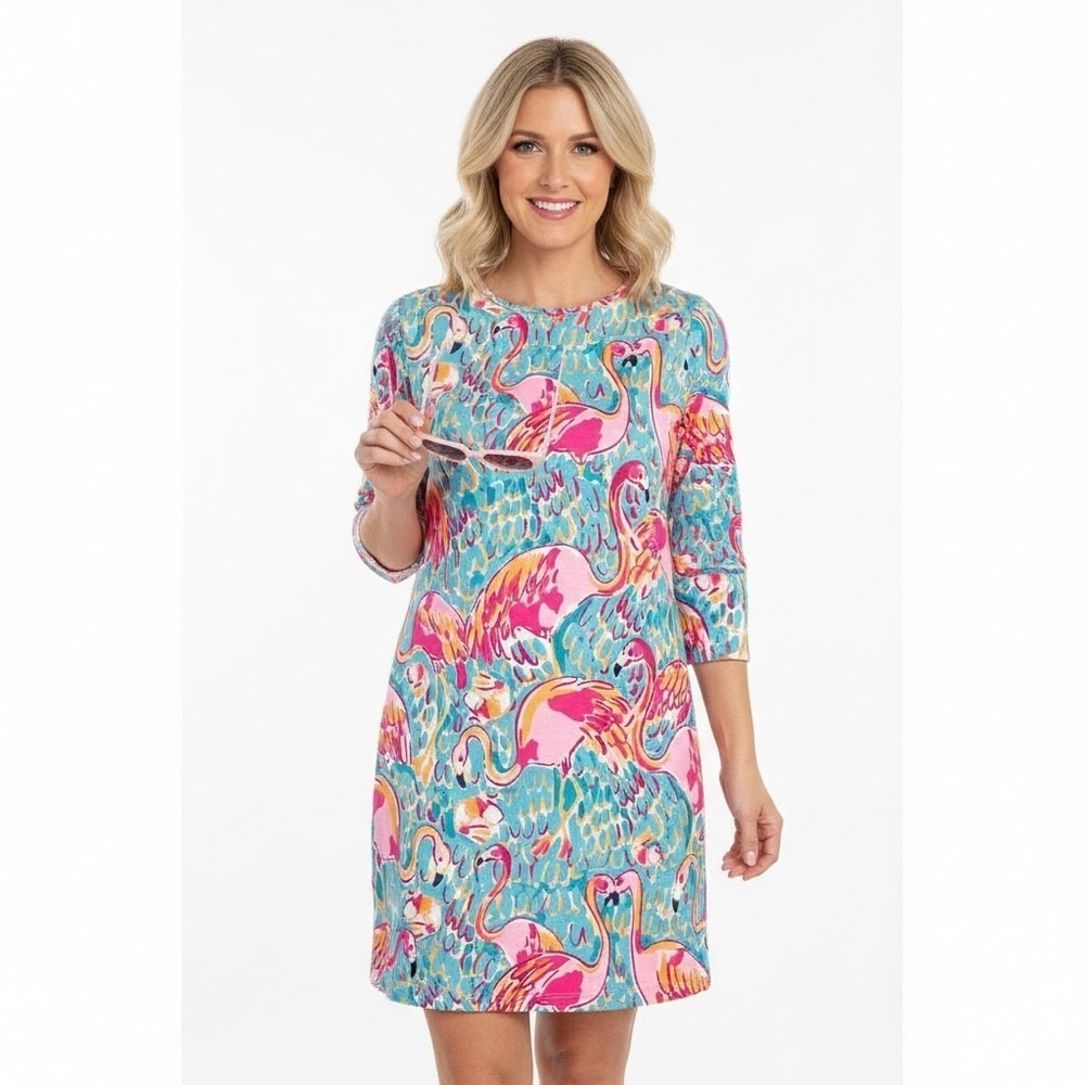 Lilly Pulitzer Linden Dress Flamingo Peel and Eat Pima Cotton XL Preppy Tropical